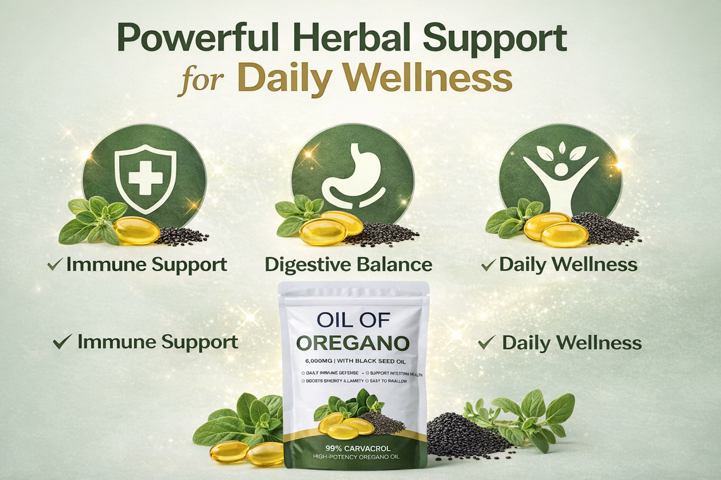 Oil of Oregano + Black Seed Oil Softgels – Immune & Digestive Support (180 Count)